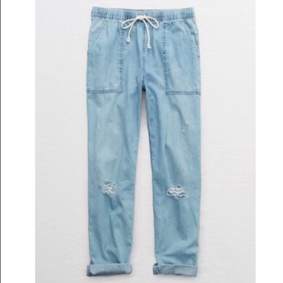 aerie Pants - Boyfriend fit pants - light destroyed wash